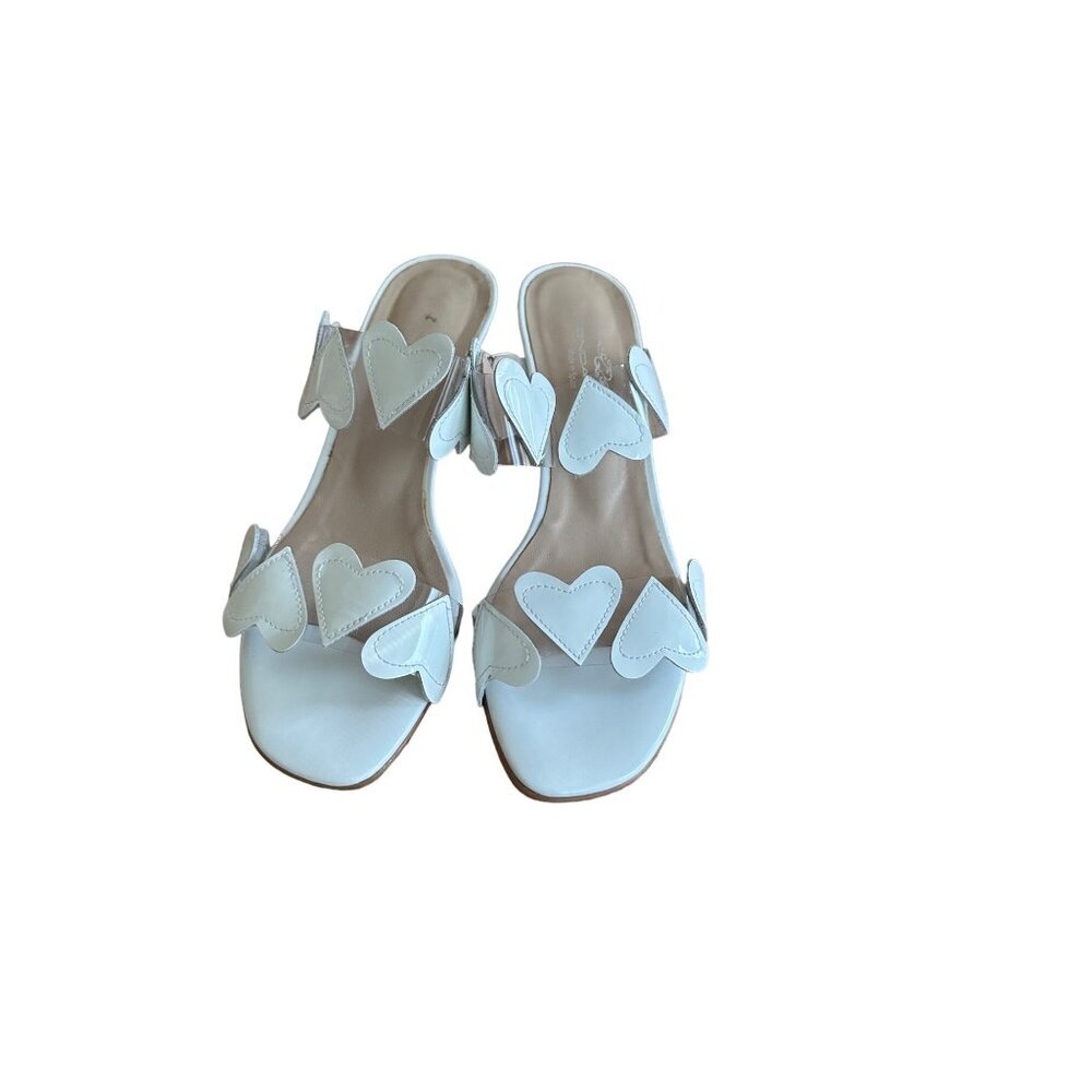 Brenda Zaro White Leather Heart Embellished Heels 37 Made In SpainT3589  Bridal
